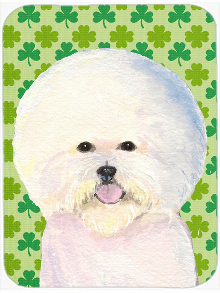 Bichon Frise St. Patricks Day Shamrock Portrait Glass Cutting Board - Large
