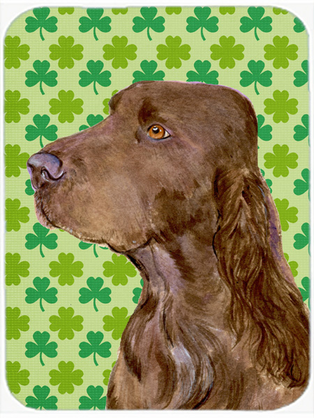 Field Spaniel St. Patricks Day Shamrock Portrait Glass Cutting Board - Large