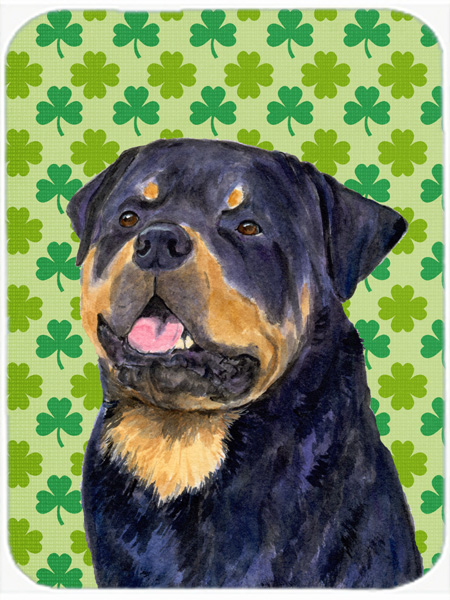 Rottweiler St. Patricks Day Shamrock Portrait Glass Cutting Board - Large