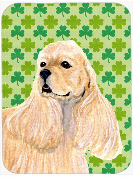 Cocker Spaniel St. Patricks Day Shamrock Portrait Glass Cutting Board - Large - 12 x 15 in.