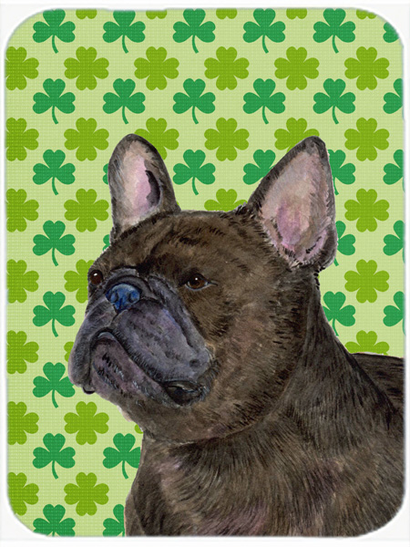 French Bulldog St. Patricks Day Shamrock Portrait Glass Cutting Board- Large