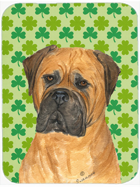 Bullmastiff St. Patricks Day Shamrock Portrait Glass Cutting Board - Large