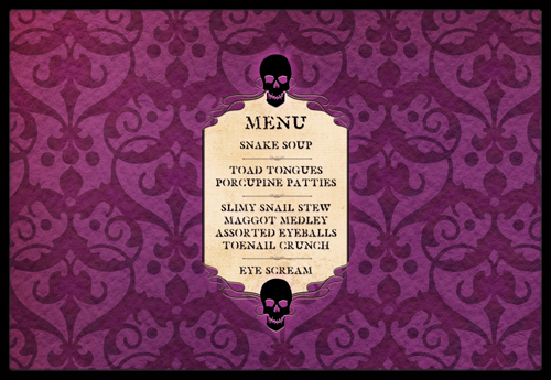 Goulish Menu including Eye Screen Snake Soup Halloween Doormat