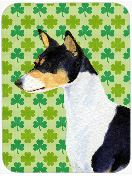 Basenji St. Patricks Day Shamrock Portrait Glass Cutting Board - Large