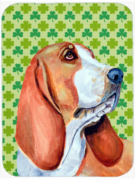 LH9197LCB Basset Hound St. Patricks Day Shamrock Portrait Glass Cutting Board- Large