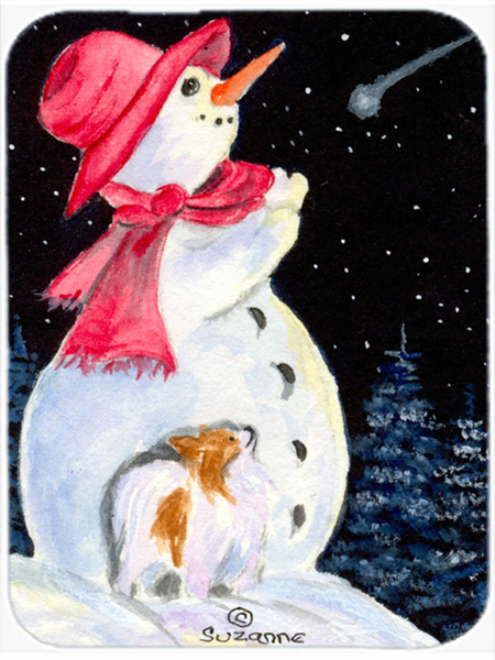 Snowman With Papillon Glass Cutting Board- Large