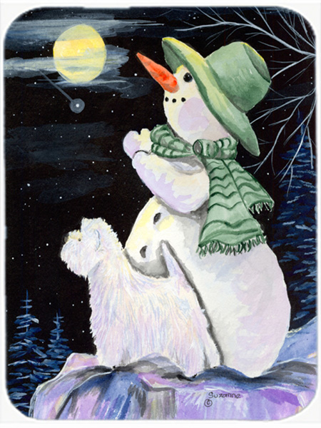Snowman With Westie Glass Cutting Board, Large