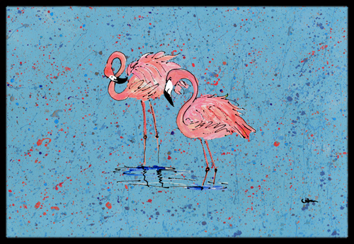 Flamingo on Blue Speckle Indoor Or Outdoor Doormat