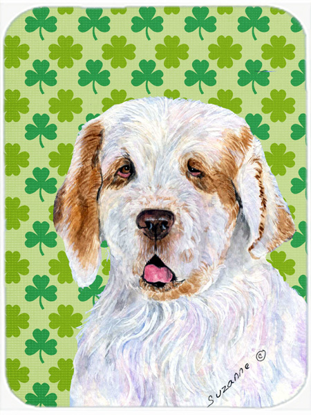 Clumber Spaniel St. Patricks Day Shamrock Portrait Glass Cutting Board- Large