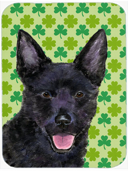 Australian Kelpie St. Patricks Day Shamrock Portrait Glass Cutting Board- Large