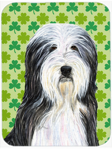Bearded Collie St. Patricks Day Shamrock Portrait Glass Cutting Board- Large