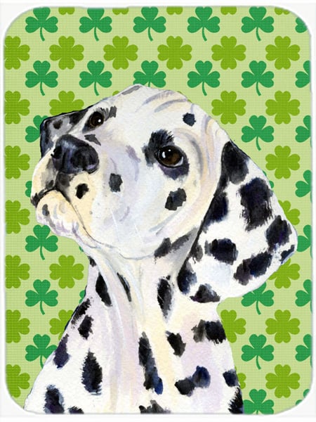 Dalmatian St. Patricks Day Shamrock Portrait Glass Cutting Board- Large