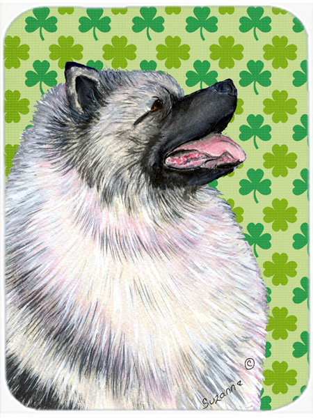 Keeshond St. Patricks Day Shamrock Portrait Glass Cutting Board- Large