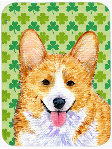 Corgi St. Patricks Day Shamrock Portrait Glass Cutting Board- Large