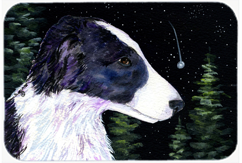 Starry Night Border Collie Glass Cutting Board- Large