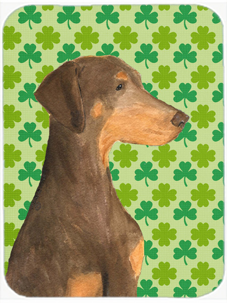 Doberman St. Patricks Day Shamrock Portrait Glass Cutting Board- Large