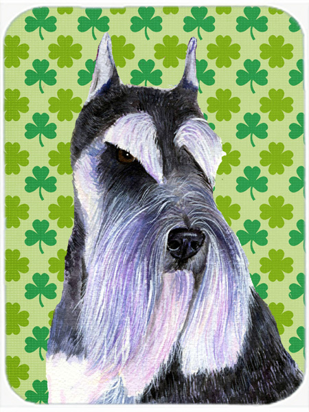 Schnauzer St. Patricks Day Shamrock Portrait Glass Cutting Board- Large