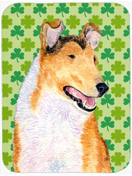 Collie Smooth St. Patricks Day Shamrock Portrait Glass Cutting Board- Large