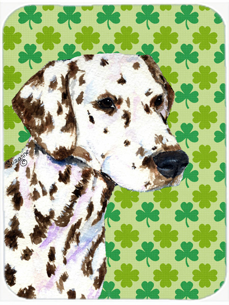 Dalmatian St. Patricks Day Shamrock Portrait Glass Cutting Board- Large