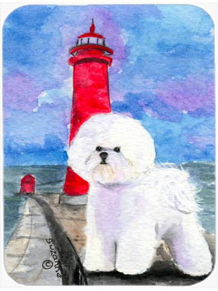 Lighthouse With Bichon Frise Glass Cutting Board- Large
