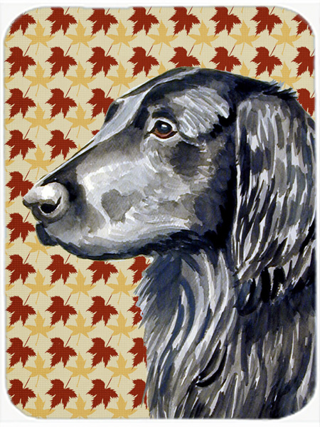 Flat Coated Retriever Fall Leaves Portrait Glass Cutting Board- Large