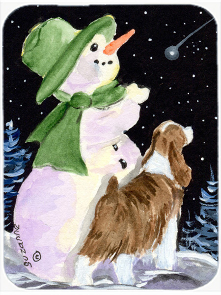Snowman With English Springer Spaniel Glass Cutting Board, Large