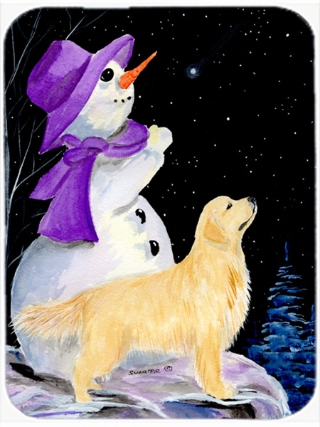 Snowman With Golden Retriever Glass Cutting Board- Large