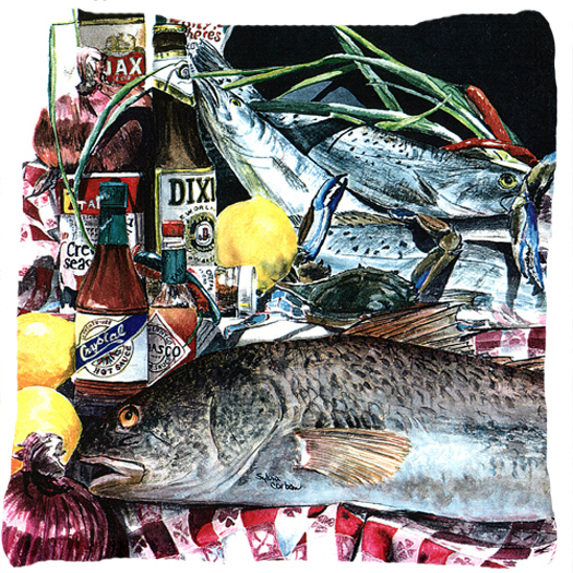 Fish & Beers From New Orleans Decorative Indoor & Outdoor Fabric Pillow