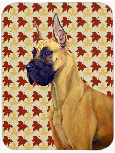 Great Dane Fall Leaves Portrait Glass Cutting Board- Large