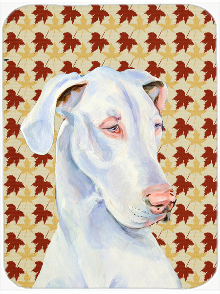 Great Dane Fall Leaves Portrait Glass Cutting Board- Large
