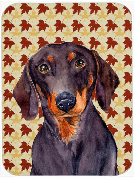 Dachshund Fall Leaves Portrait Glass Cutting Board- Large