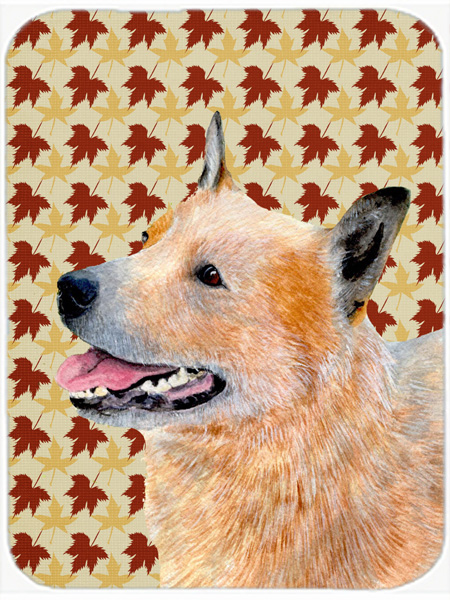 Australian Cattle Dog Fall Leaves Portrait Glass Cutting Board- Large