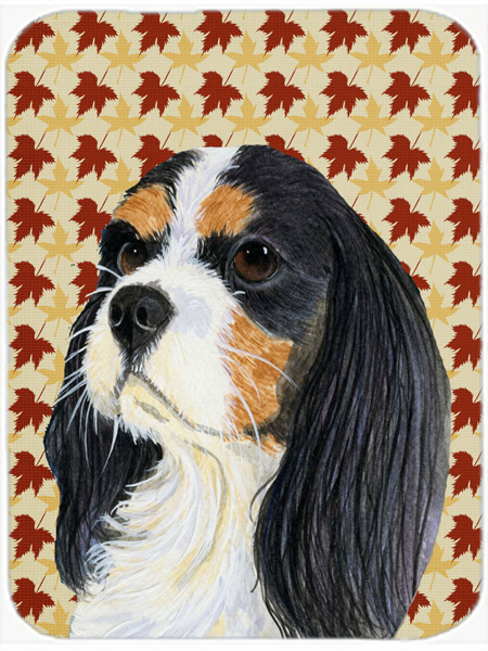 Cavalier Spaniel Fall Leaves Portrait Glass Cutting Board- Large