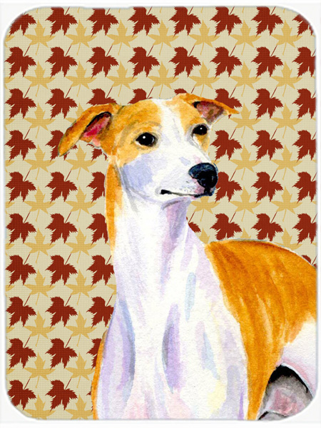 Whippet Fall Leaves Portrait Glass Cutting Board- Large