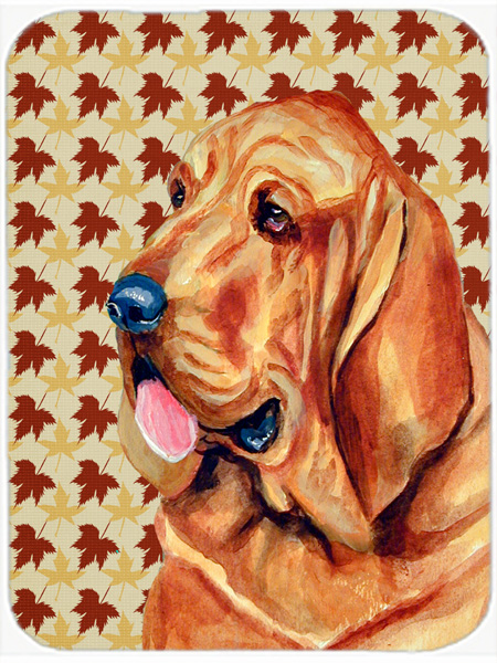 Bloodhound Fall Leaves Portrait Glass Cutting Board- Large