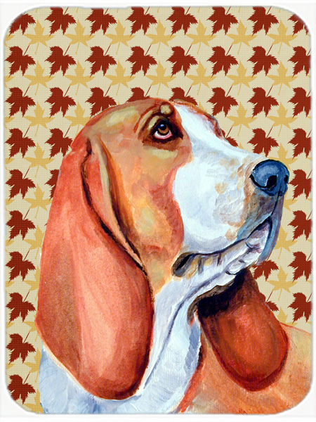 Basset Hound Fall Leaves Portrait Glass Cutting Board- Large