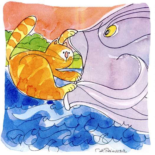 Cat & The Big Fish Decorative Indoor & Outdoor Fabric Pillow