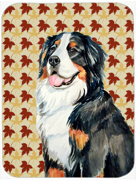 Bernese Mountain Dog Fall Leaves Portrait Glass Cutting Board- Large