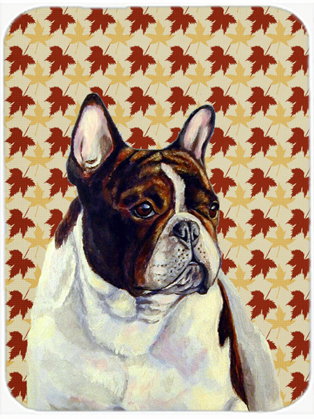 French Bulldog Fall Leaves Portrait Glass Cutting Board- Large
