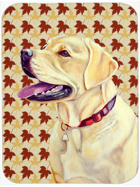 Labrador Fall Leaves Portrait Glass Cutting Board- Large