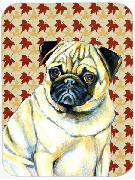 Pug Fall Leaves Portrait Glass Cutting Board, Large