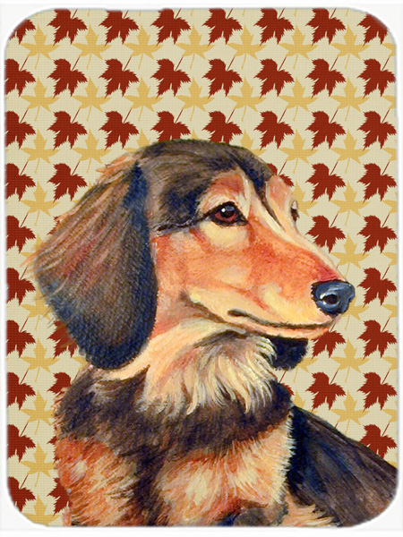Dachshund Fall Leaves Portrait Glass Cutting Board- Large