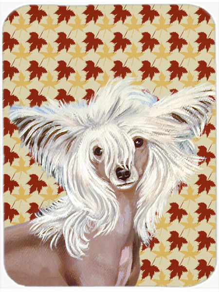 Chinese Crested Fall Leaves Portrait Glass Cutting Board - Large