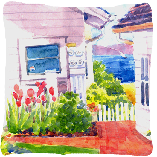 Beach View Between the Houses Decorative Fabric Pillow