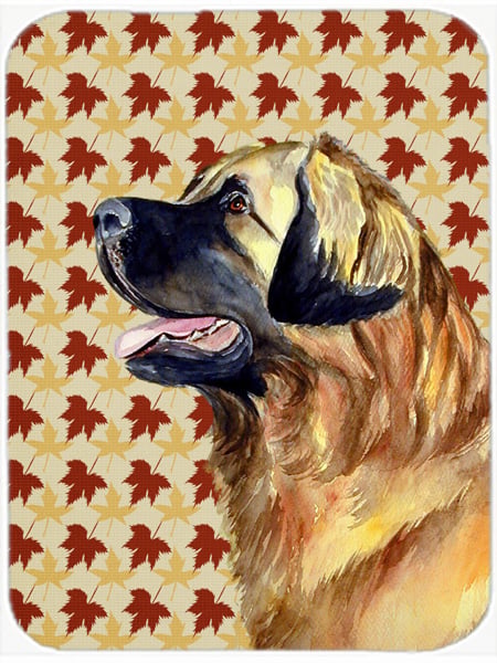 Leonberger Fall Leaves Portrait Glass Cutting Board - Large