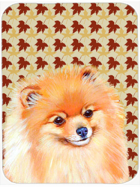 Pomeranian Fall Leaves Portrait Glass Cutting Board - Large