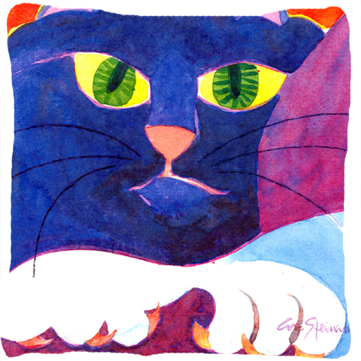 Big Blue Cat Decorative Fabric Pillow 14 x 14 in.