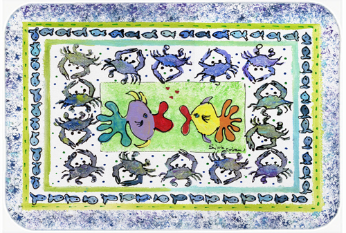 Picture of Carolines Treasures 8073LCB 15 x 12 in. Fish Kissing Fish Glass Cutting Board - Large