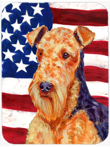 USA American Flag with Airedale Glass Cutting Board - Large