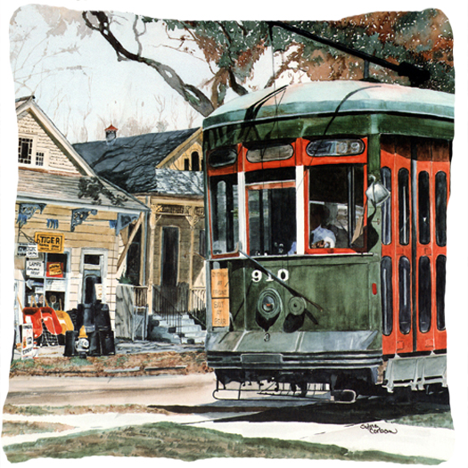 New Orleans Streetcar Decorative Fabric Pillow